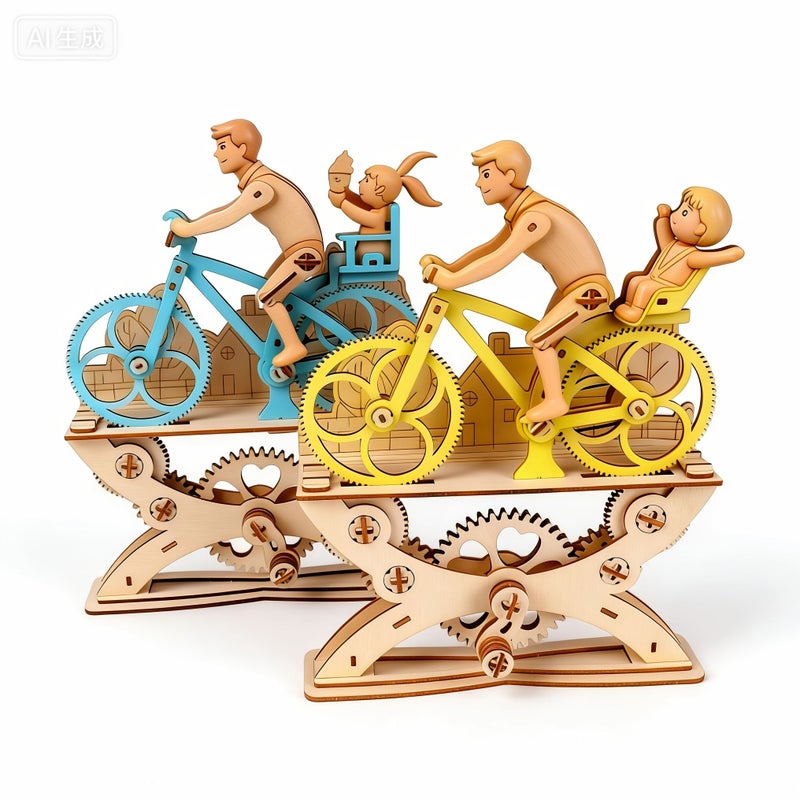 3D Wooden Puzzle Gear Bicycle Model Boy Assembly Desktop Ornament - Image 1