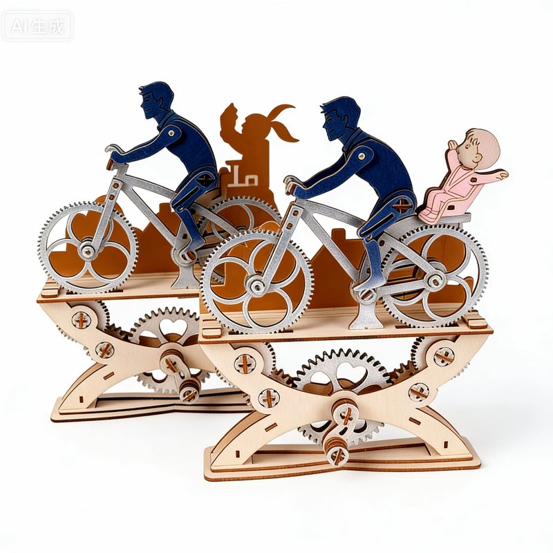 3D Wooden Puzzle Gear Bicycle Model Boy Assembly Desktop Ornament - Image 4