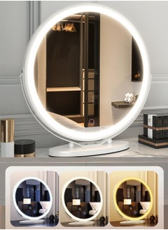 XiuWoo 50cm Large Makeup Vanity Mirror with Lights, LED Lighted Circle Mirror, High Definition Round Tabletop Mirror with 3 Color Dimmable Lighting Modes Touch Screen,White  - Image 1