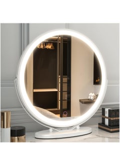 XiuWoo 50cm Large Makeup Vanity Mirror with Lights, LED Lighted Circle Mirror, High Definition Round Tabletop Mirror with 3 Color Dimmable Lighting Modes Touch Screen,White  - Image 2