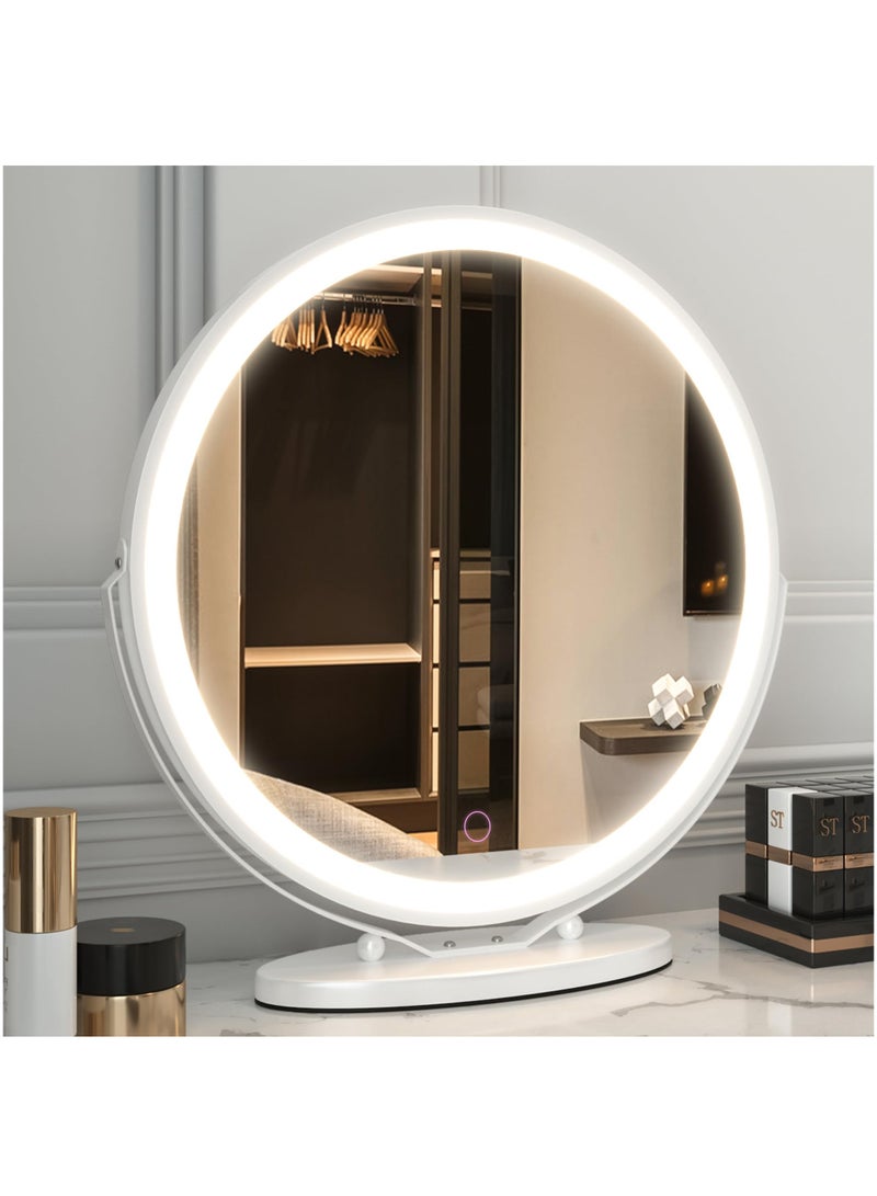 XiuWoo 50cm Large Makeup Vanity Mirror with Lights, LED Lighted Circle Mirror, High Definition Round Tabletop Mirror with 3 Color Dimmable Lighting Modes Touch Screen,White  - Image 2