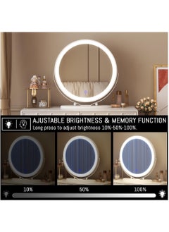 XiuWoo 50cm Large Makeup Vanity Mirror with Lights, LED Lighted Circle Mirror, High Definition Round Tabletop Mirror with 3 Color Dimmable Lighting Modes Touch Screen,White  - Image 5