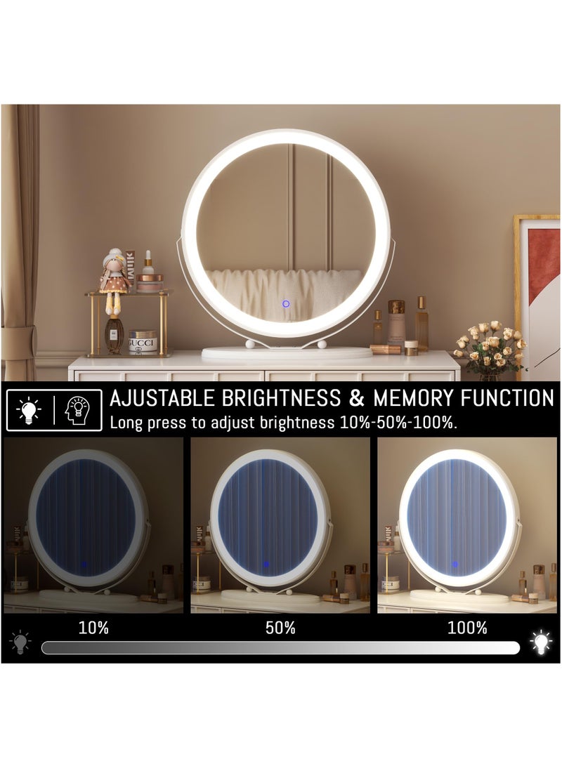 XiuWoo 50cm Large Makeup Vanity Mirror with Lights, LED Lighted Circle Mirror, High Definition Round Tabletop Mirror with 3 Color Dimmable Lighting Modes Touch Screen,White  - Image 5