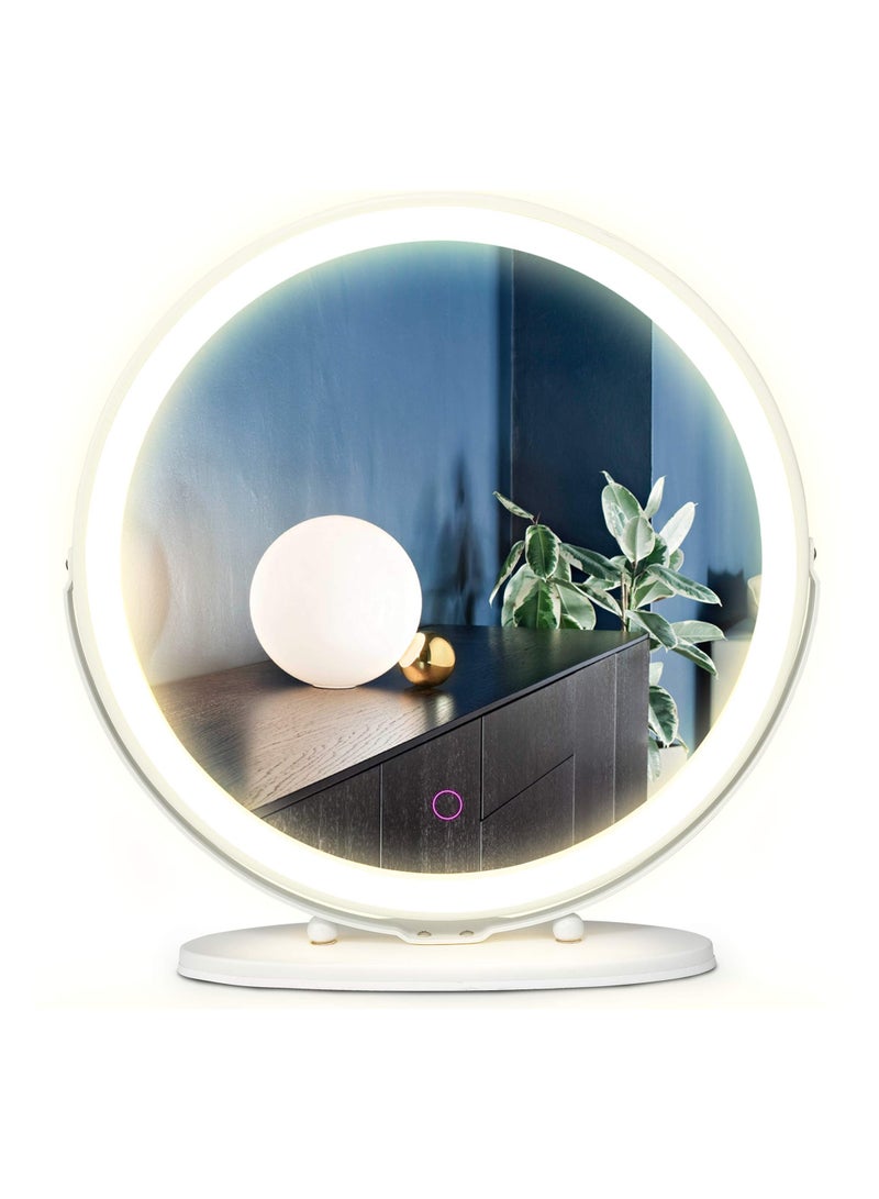 XiuWoo 50cm Large Makeup Vanity Mirror with Lights, LED Lighted Circle Mirror, High Definition Round Tabletop Mirror with 3 Color Dimmable Lighting Modes Touch Screen,White  - Image 3