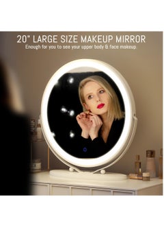 XiuWoo 50cm Large Makeup Vanity Mirror with Lights, LED Lighted Circle Mirror, High Definition Round Tabletop Mirror with 3 Color Dimmable Lighting Modes Touch Screen,White  - Image 4