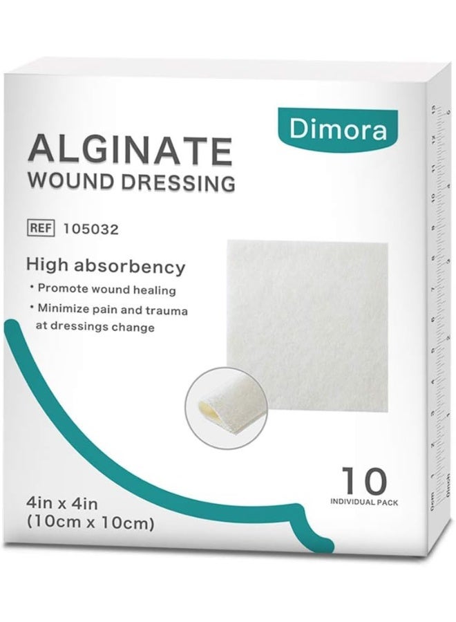 Dimora Calcium Alginate Wound Dressing, 4'' x 4'' Patches,10 Individual Sterile Pads, Soft and Highly Absorbent Dressing Gauze, Non-Stick Padding - Image 1