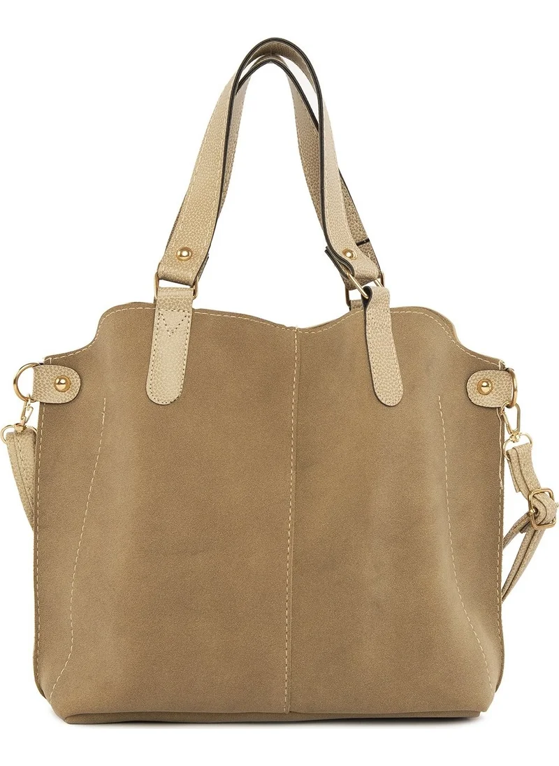 باجموري Mink Three-Compartment Nubuck Bag with Snap Detail