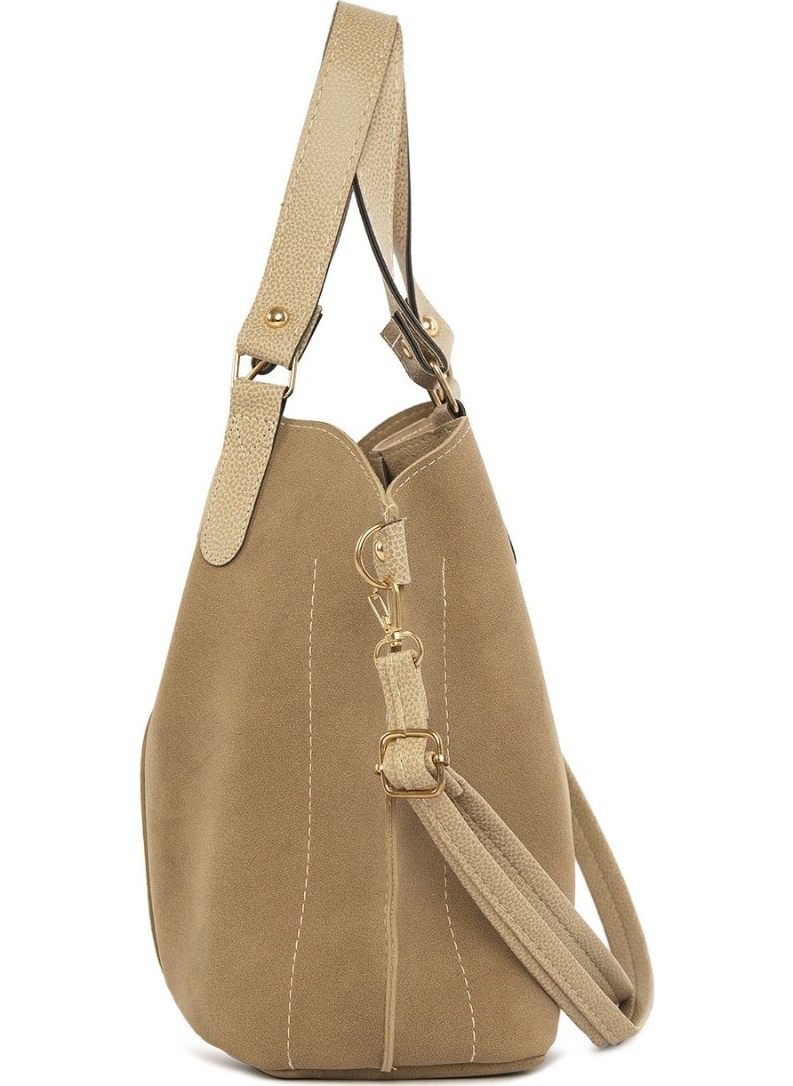 Bagmori Mink Three-Compartment Nubuck Bag with Snap Detail  - Image 3