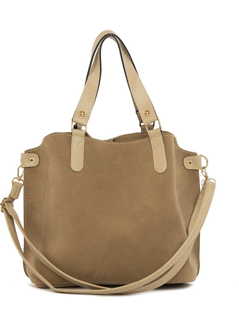 Bagmori Mink Three-Compartment Nubuck Bag with Snap Detail  - Image 4