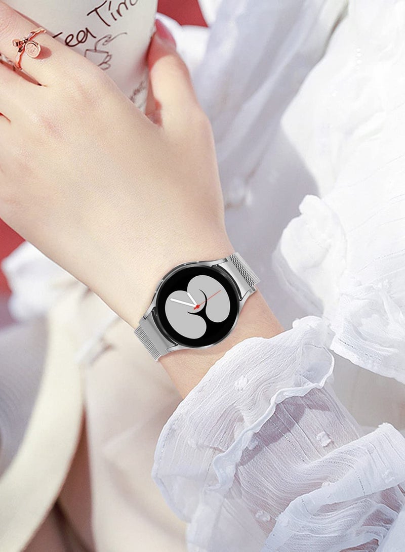 2 عبوات أحزمة معدنية بدون فراغ لسامسونج جالكسي ووتش 4 (40مم/44مم) وجالكسي ووتش 4 كلاسيك (42مم/44مم) - أحزمة ميلانيز من الفولاذ المقاوم للصدأ مغناطيسية للرجال والنساء، الأسود/الفضي. - Image 5