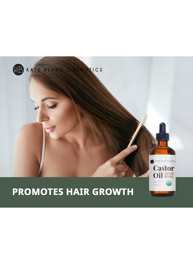 Kate Blanc Cosmetics - Organic Castor Oil (4Oz). 100% Pure, Cold Pressed, Hexane Free In A Glass Bottle. Stimulate Growth For Eyelashes, Eyebrows, Hair. Skin Moisturizer & Oil Cleanse With Starter Kit - Image 1