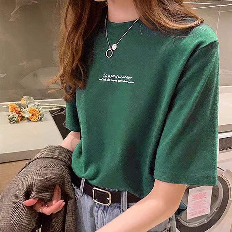 Short-Sleeved T-Shirt For Women 2024 Korean Style Loose Letter Round Neck Top Half-Sleeved T-Shirt Bottoming Shirt For Women Trendy - Image 5