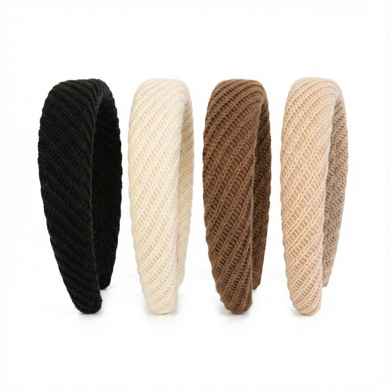 Agirlvct Headbands for Women, 4 PCS Wide & Thick Knitted Hair Band, Cute Fashion Non Slip Hairband,Comfortable Fabric Hair Accessories for Girls Washing Face Makeup Create A High Cranial Crest ( Neutral ) - Image 1