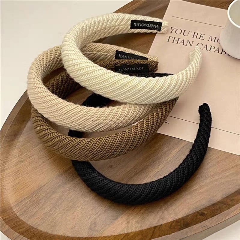 Agirlvct Headbands for Women, 4 PCS Wide & Thick Knitted Hair Band, Cute Fashion Non Slip Hairband,Comfortable Fabric Hair Accessories for Girls Washing Face Makeup Create A High Cranial Crest ( Neutral ) - Image 5