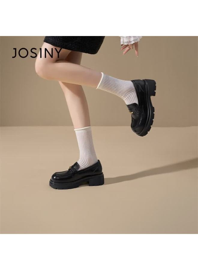 Josiny Zhuoshini Women's Thick Sole Loafers  New Spring British Style Versatile Soft Sole Slip-on Black 37 - Image 3