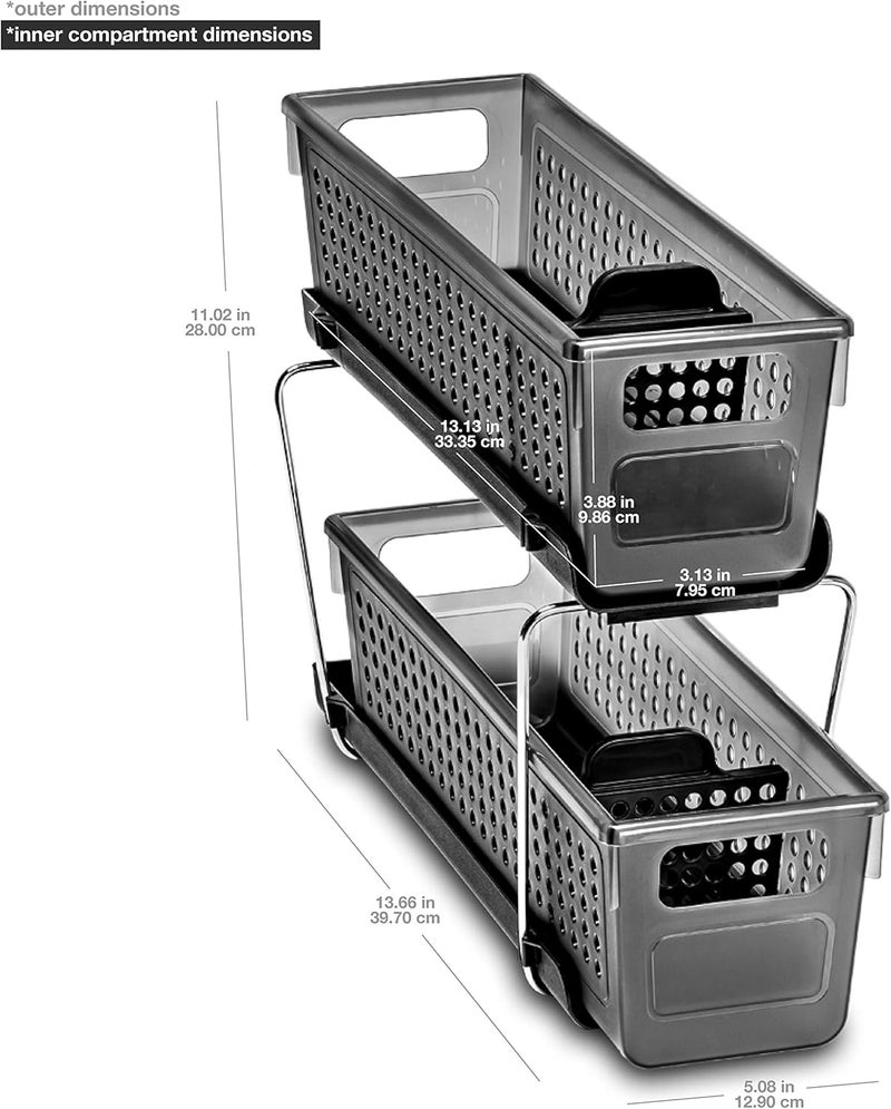 madesmart Mini Two Organizer with Dividers, Tiered Design Maximizes Space, Customizable, Dry Erase Dividers & BPA-Free, Medium, Carbon - Image 4