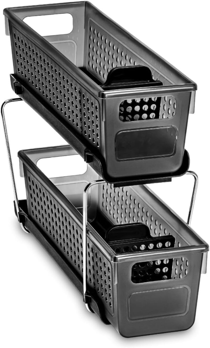 madesmart Mini Two Organizer with Dividers, Tiered Design Maximizes Space, Customizable, Dry Erase Dividers & BPA-Free, Medium, Carbon - Image 1