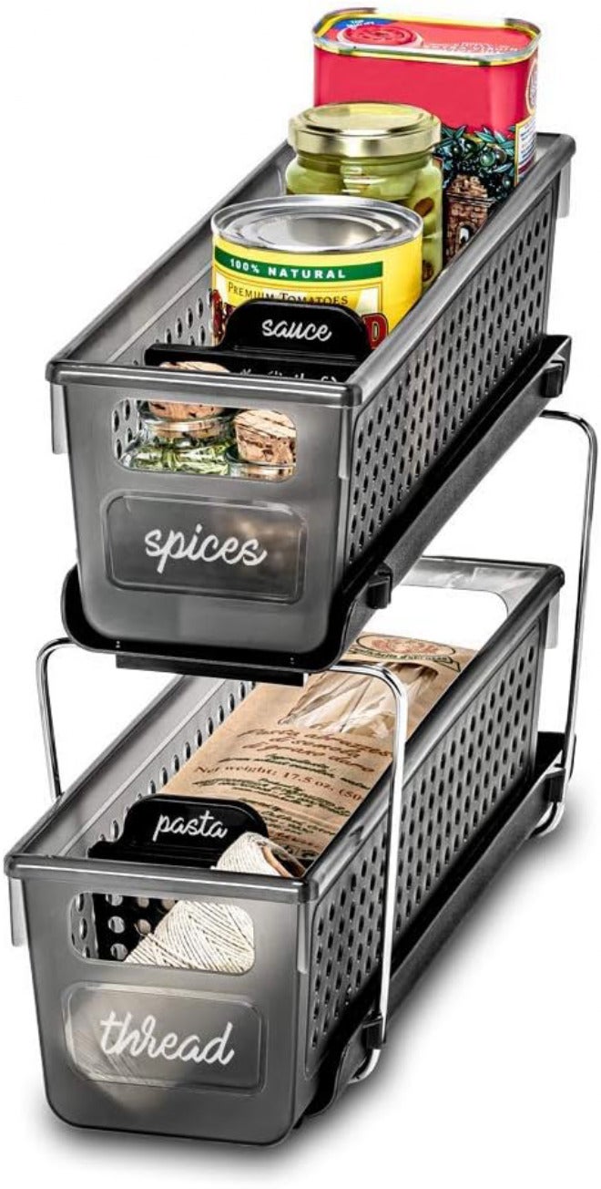 madesmart Mini Two Organizer with Dividers, Tiered Design Maximizes Space, Customizable, Dry Erase Dividers & BPA-Free, Medium, Carbon - Image 2