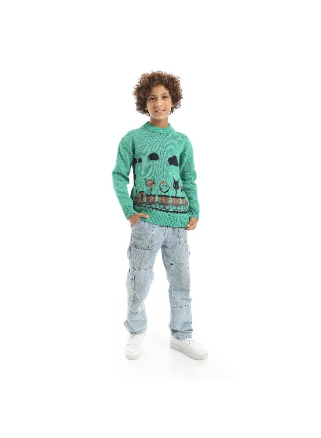 Caesar Boys' wool pullover with train print - Image 4