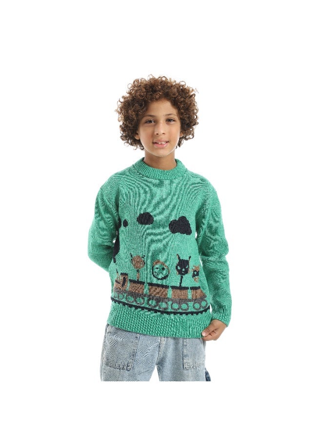Caesar Boys' wool pullover with train print - Image 1