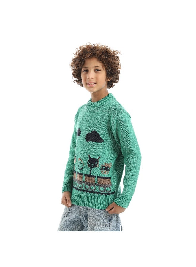 Caesar Boys' wool pullover with train print - Image 2