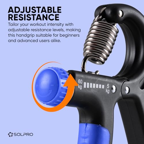 Solpro FirmFlex Adjustable Hand Grip Strengthener for Men & Women | Adjustable 5 to 60 kg Resistance | Forearm, Wrist & Finger Strengthener | Home, Gym & Rehab Workouts (Black/Blue) - Image 5