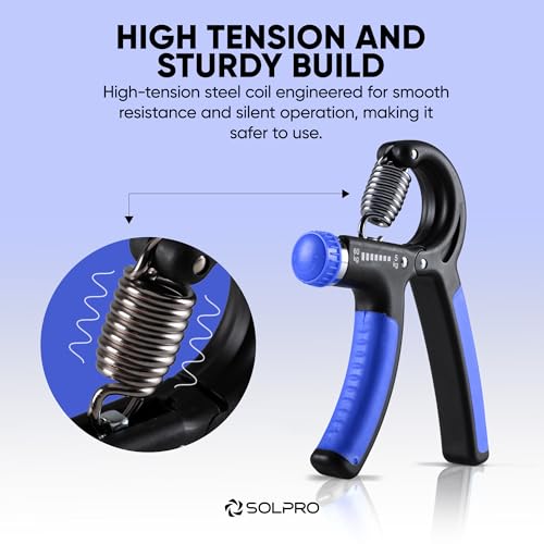 Solpro FirmFlex Adjustable Hand Grip Strengthener for Men & Women | Adjustable 5 to 60 kg Resistance | Forearm, Wrist & Finger Strengthener | Home, Gym & Rehab Workouts (Black/Blue) - Image 2