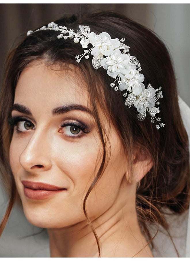 SWEETV Flower Bridal Headbands Ivory-Wedding Headpieces Hair Bands Jewelry Hair Accessories For Women Brides  - Image 2