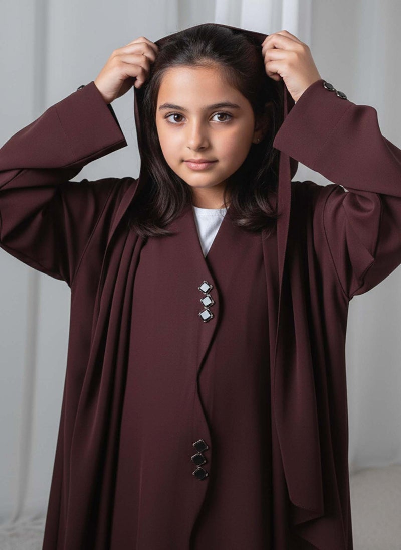 MSquare Fashion Kids Abaya With Sheila I Elegant Brown Barbie Crepe Modest Wear for Girls - Image 3