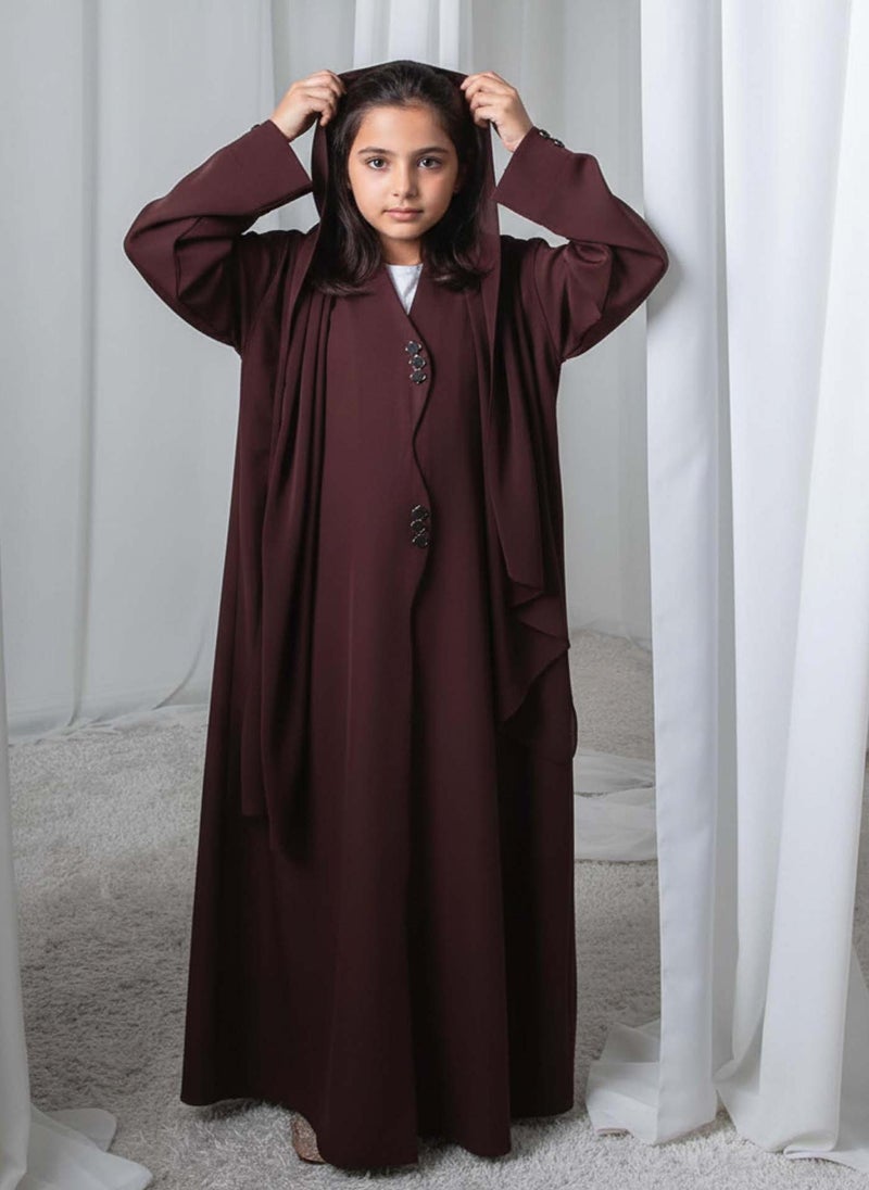 MSquare Fashion Kids Abaya With Sheila I Elegant Brown Barbie Crepe Modest Wear for Girls - Image 1