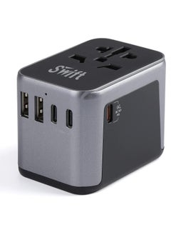 30W Universal Travel Adapter Multi Socket, 10A Fast Charging International Power Adapter 2 USB Ports and 2 USB Type C Ports with Country Specific Multi Plug