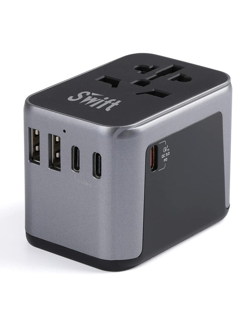 Swift - 30W Universal Travel Adapter Multi Socket, 10A Fast Charging International Power Adapter 2 USB Ports and 2 USB Type C Ports with Country Specific Multi Plug - Image 1