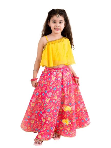 Pspeaches Polyester Girls Coral Yellow Ready To Wear Readymade Lehenga Choli (Orange-2-3Y), 2 Years-3 Years - Image 1
