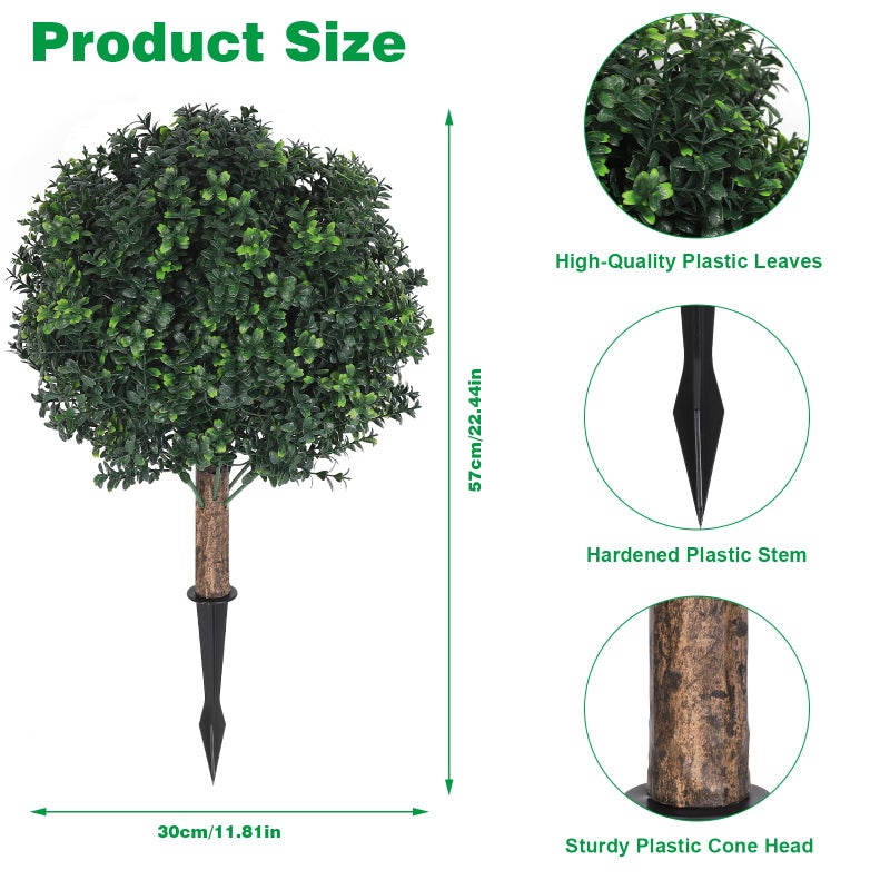 Shinoske 23" Boxwood Topiary Balls Tree Artificial Outdoor,Set of 2 Outdoor Fake Bushes Plant with Ground Spike,UV Resistant Artificial Plants for Garden,Porch,Yard,Balcony Decor - Image 2