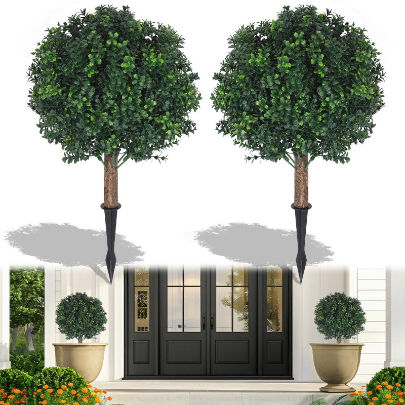 Shinoske 23" Boxwood Topiary Balls Tree Artificial Outdoor,Set of 2 Outdoor Fake Bushes Plant with Ground Spike,UV Resistant Artificial Plants for Garden,Porch,Yard,Balcony Decor - Image 1