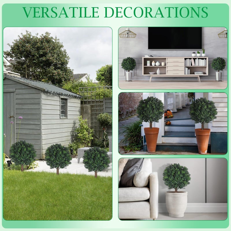 Shinoske 23" Boxwood Topiary Balls Tree Artificial Outdoor,Set of 2 Outdoor Fake Bushes Plant with Ground Spike,UV Resistant Artificial Plants for Garden,Porch,Yard,Balcony Decor - Image 4