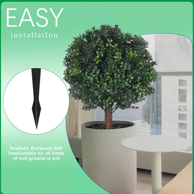 Shinoske 23" Boxwood Topiary Balls Tree Artificial Outdoor,Set of 2 Outdoor Fake Bushes Plant with Ground Spike,UV Resistant Artificial Plants for Garden,Porch,Yard,Balcony Decor - Image 5