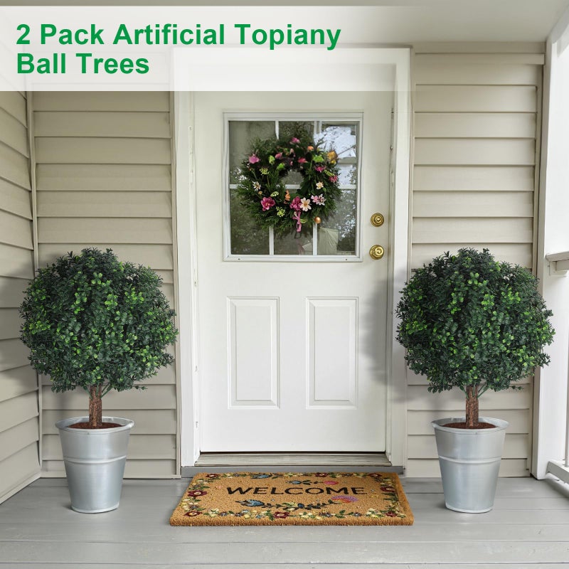 Shinoske 23" Boxwood Topiary Balls Tree Artificial Outdoor,Set of 2 Outdoor Fake Bushes Plant with Ground Spike,UV Resistant Artificial Plants for Garden,Porch,Yard,Balcony Decor - Image 3