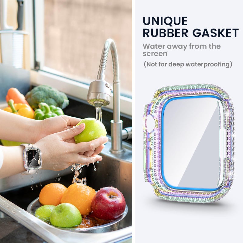 Tensea [2 in 1 for Waterproof Apple Watch Screen Protector Case 41mm Series 9/8/7 Accessories, 360 iWatch Diamond Front Bumper with Glass Film and Back Bumper, Bling Face Cover Women, 41 mm - Image 4