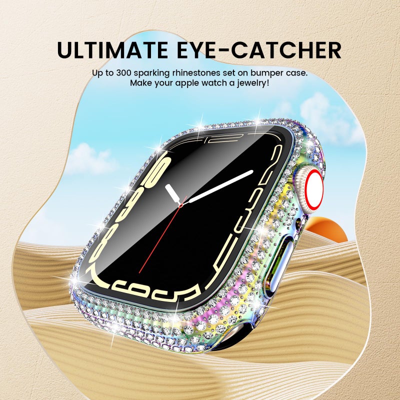Tensea [2 in 1 for Waterproof Apple Watch Screen Protector Case 41mm Series 9/8/7 Accessories, 360 iWatch Diamond Front Bumper with Glass Film and Back Bumper, Bling Face Cover Women, 41 mm - Image 5