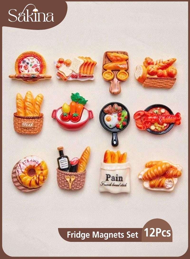 سكينة مغناطيس الثلاجة مجموعة ، 3D الراتنج المغناطيس الثلاجة ملصقا ، جميل جميل الغذاء شكل ديكور المنزل المغناطيس ، 12 قطعة ( متعدد الألوان ) - Image 1