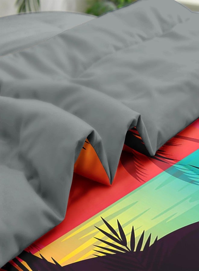 Pamnest Comforter Set Queen Size, Beach Sunset Palm Tree 7 Pcs Bedding for Kids and Adults, Red Retro Tropical Bed Sheet Sets with Fitted Sheet 2 Pillowcases & 2 Shams for Bedroom Bed Decor - Image 5