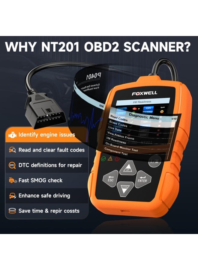 FOXWELL NT201 OBD2 Scanner Code Reader for Cars and Trucks Check Engine Light, Read and Clear Fault Codes, Live Data Diagnostic Tool for All Cars After 1996 - Image 2