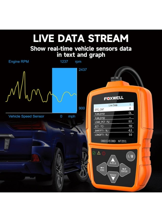 FOXWELL NT201 OBD2 Scanner Code Reader for Cars and Trucks Check Engine Light, Read and Clear Fault Codes, Live Data Diagnostic Tool for All Cars After 1996 - Image 4