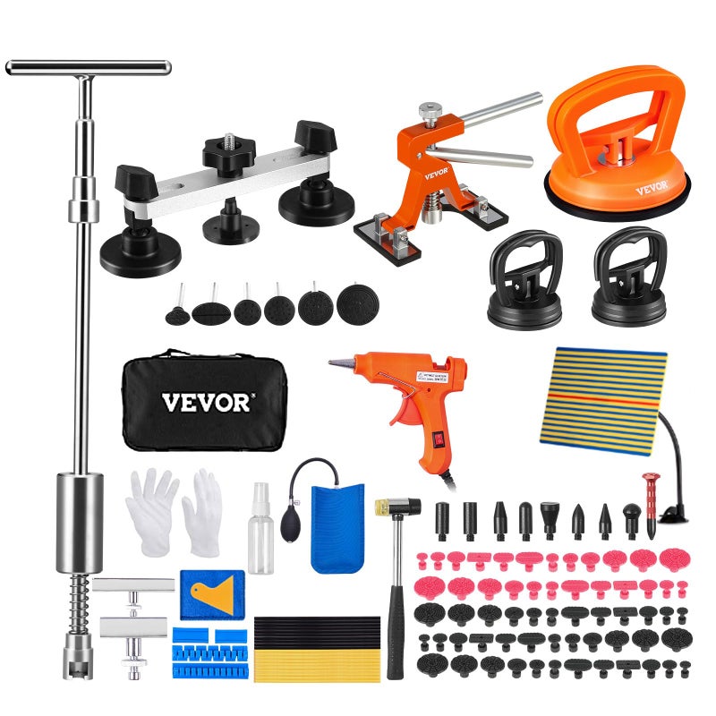 VEVOR 117 PCS Dent Removal Kit Paintless Dent Repair Kit with Golden Lifter Bridge Puller Slide Hammer Tbar Dent Puller Suction Cup Dent Puller for Auto Body Dents Hail Damage Door Ding