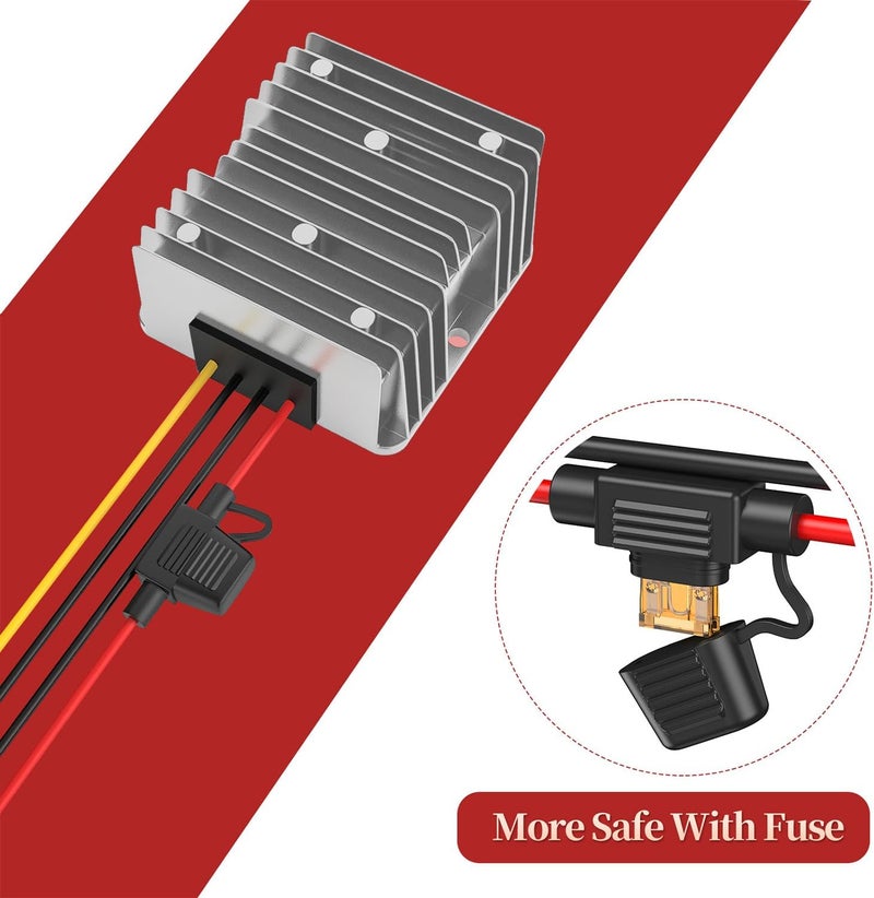 Cocar Voltage Converter 24V to 12V, Step Down 24V 12V 15A 180W with Fuse Waterproof and Quick Connector Cable Connector, Voltage Converter 24 to 12 for Golf Cart Light Truck. DC15-40V Wide Input - Image 3