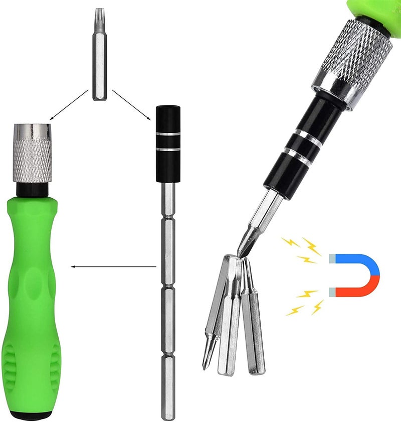 QUALIZA 2 In 1 Mini Screwdriver Bits Set with Magnetic Flexible Extension Rod for Home Appliance Laptop Mobile Computer Repairing Preparations Green - Image 5
