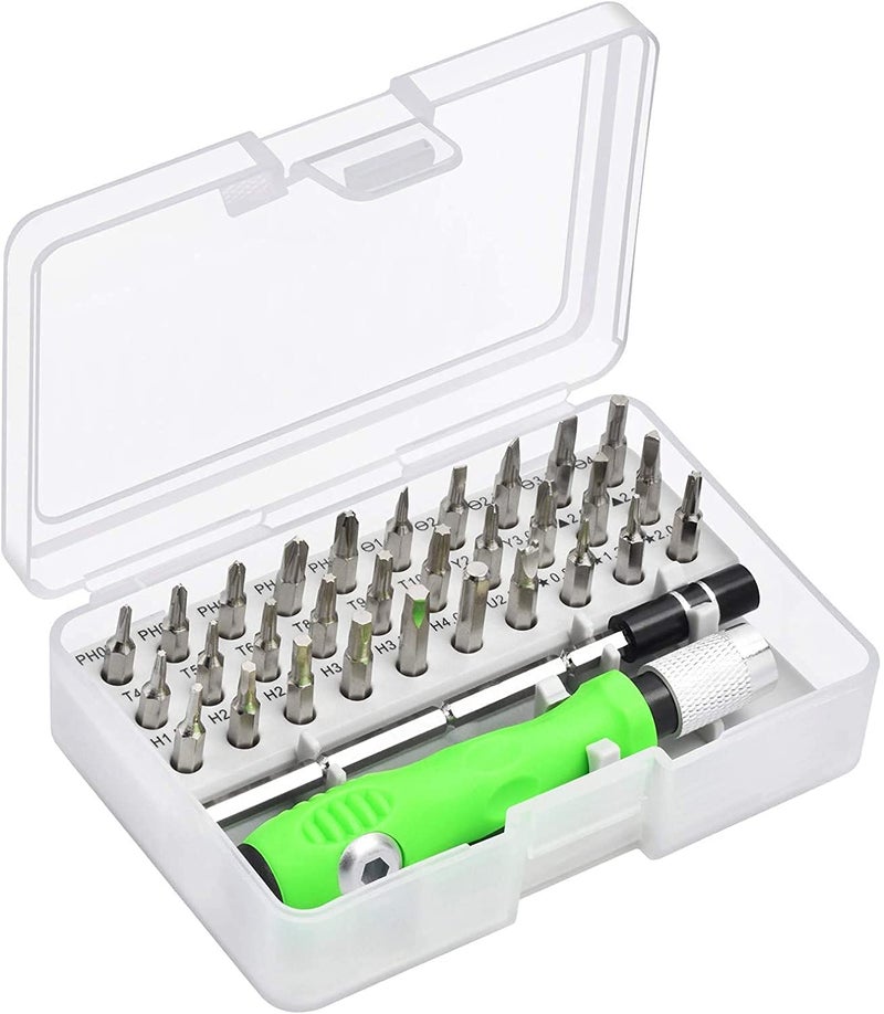 QUALIZA 2 In 1 Mini Screwdriver Bits Set with Magnetic Flexible Extension Rod for Home Appliance Laptop Mobile Computer Repairing Preparations Green - Image 1