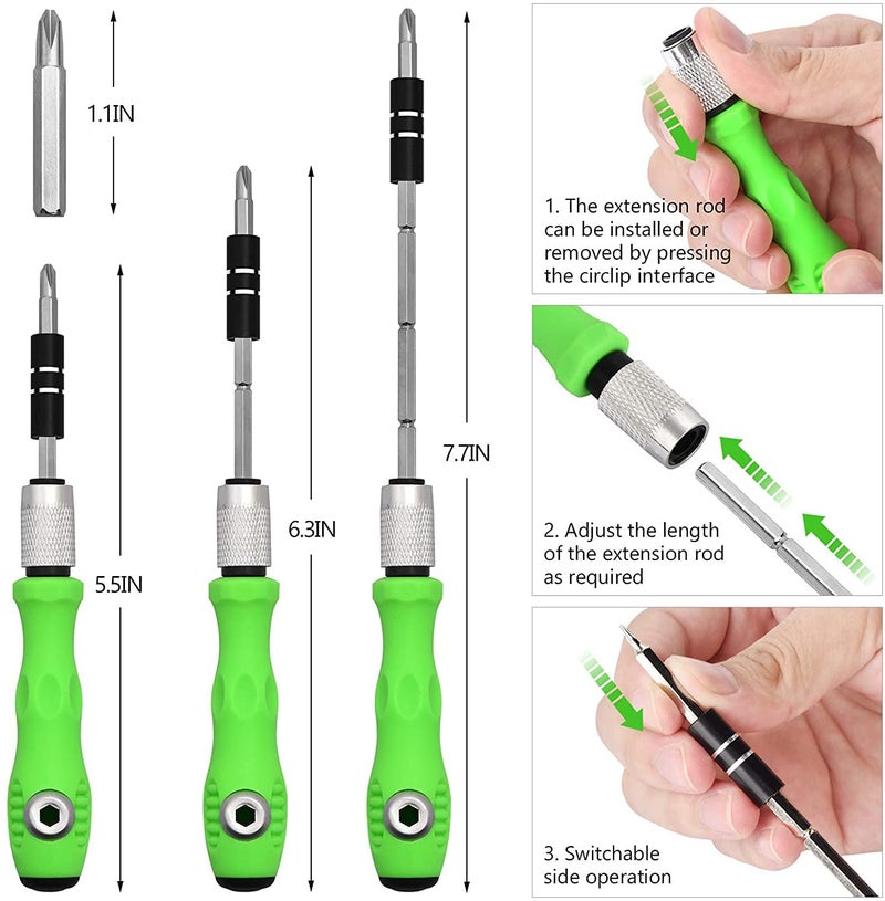 QUALIZA 2 In 1 Mini Screwdriver Bits Set with Magnetic Flexible Extension Rod for Home Appliance Laptop Mobile Computer Repairing Preparations Green - Image 2