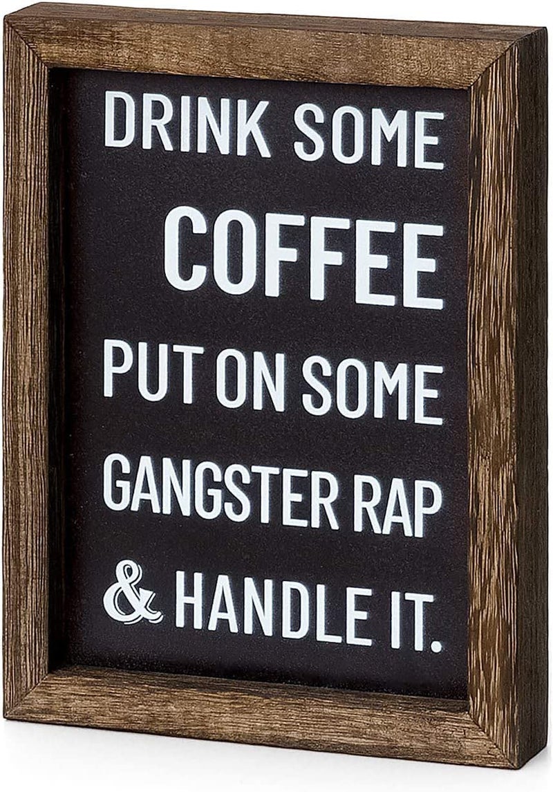 Mkono Coffee Signs Decor 2 Sides with Different Sayings Rustic Wood Sign Farmhouse Table Decor for Office Home BarWall